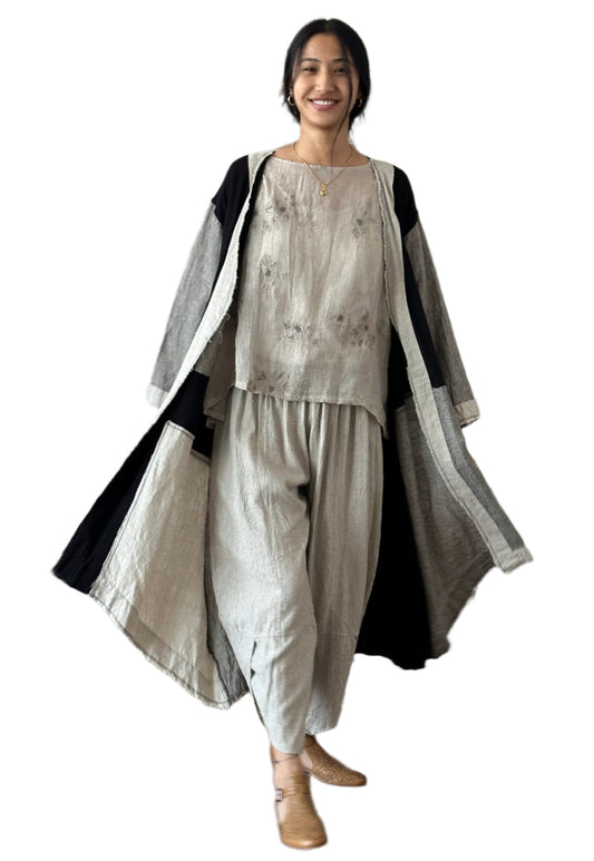 Long Striped Linen Duster