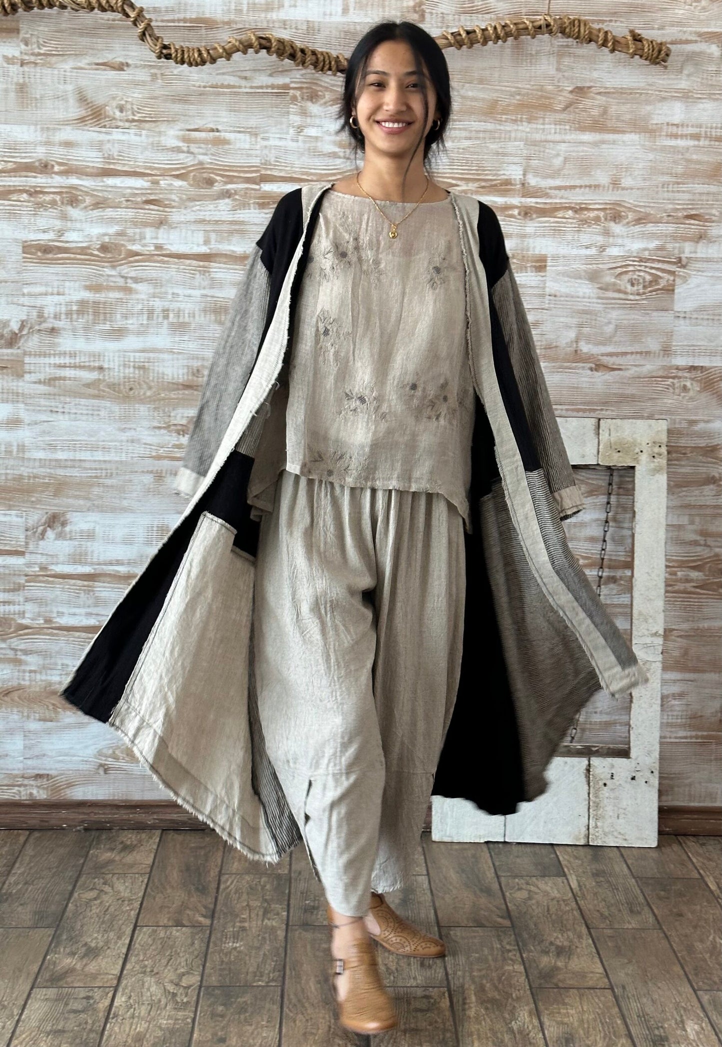 Long Striped Linen Duster
