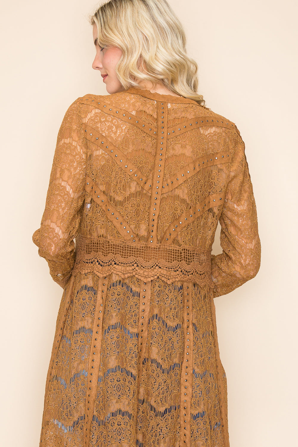 Faux Suede Open Front Jacket with Studs