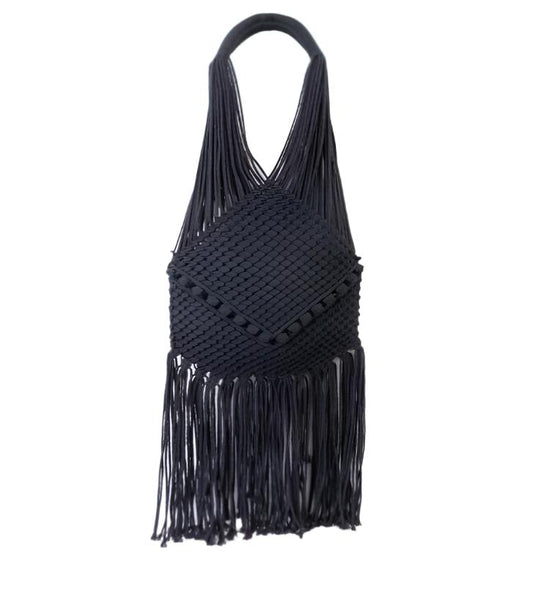 Macrame Shoulder Tote with Fringe