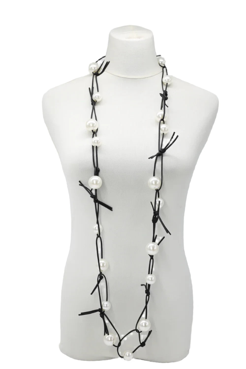 Faux Pearls on Leatherette Chain Necklace