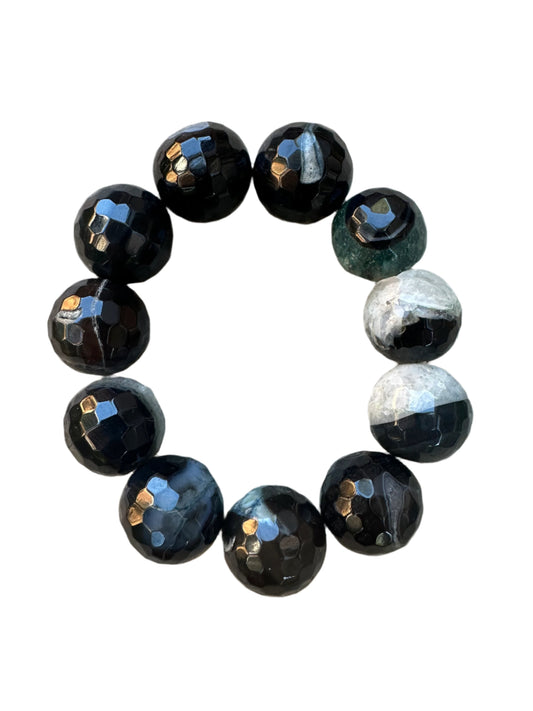 Natural Onyx Gemstone Bead Elastic Bracelet