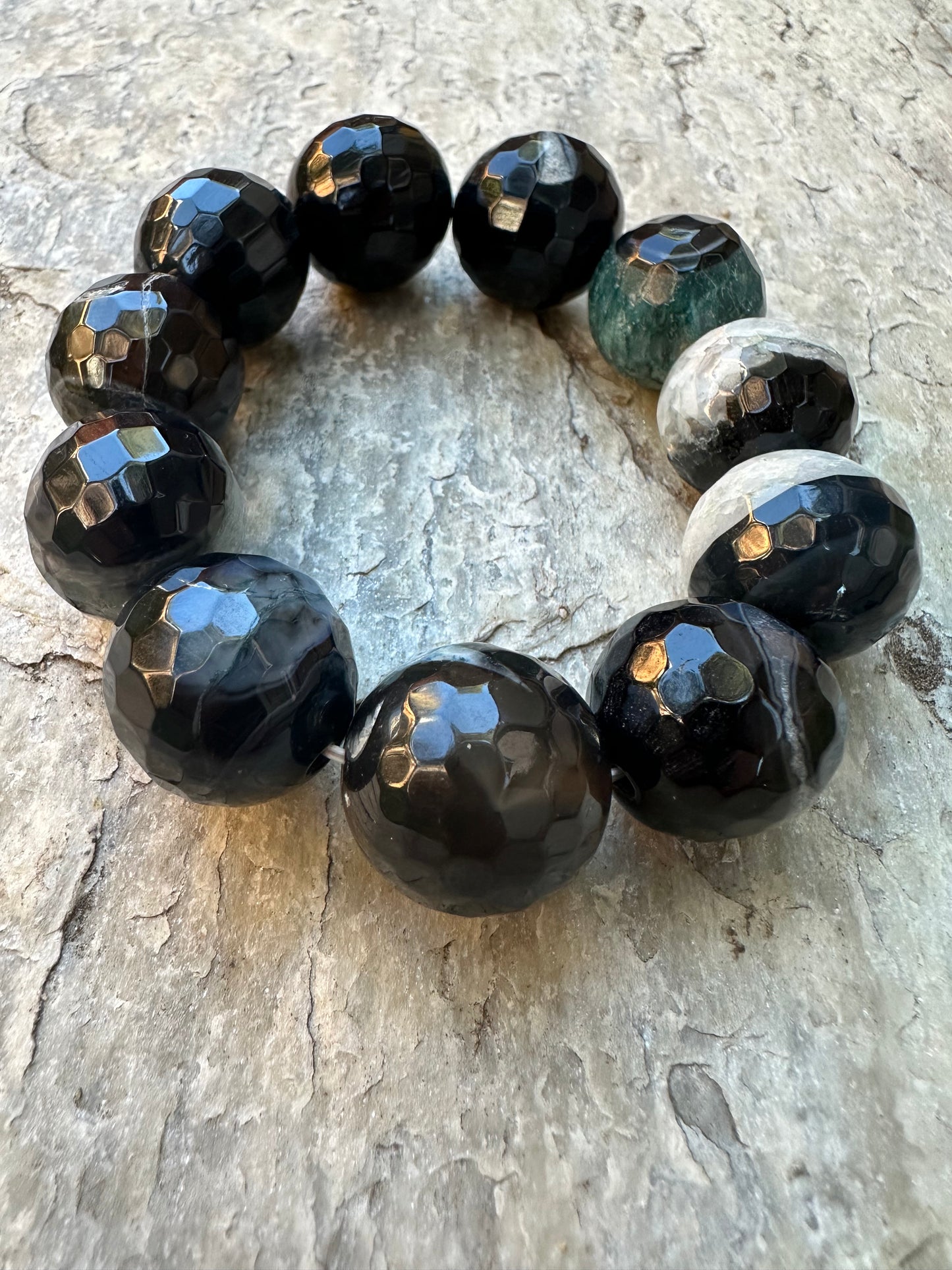 Natural Onyx Gemstone Bead Elastic Bracelet