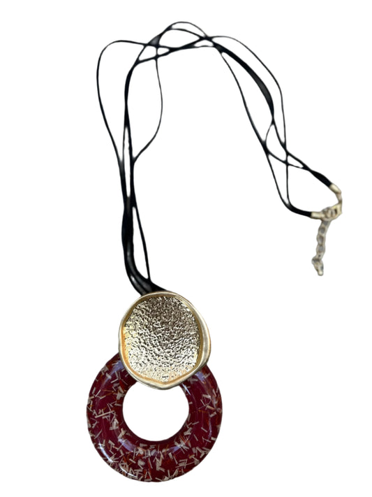 Long Cord Necklace With Glass & Metal Pendant