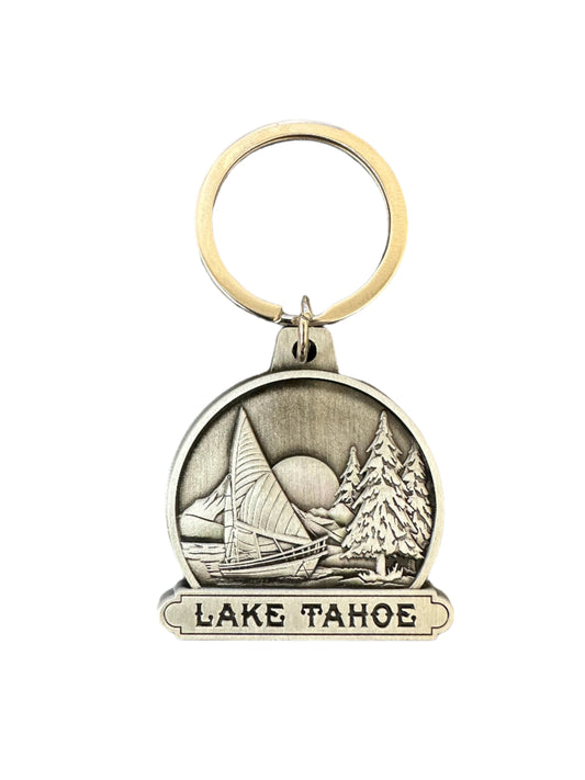 Keychain - Lake Tahoe 3D Sailboat Pewter