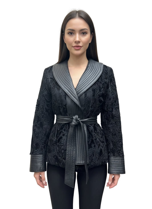 Sculptured Karakul Jacket with Leather