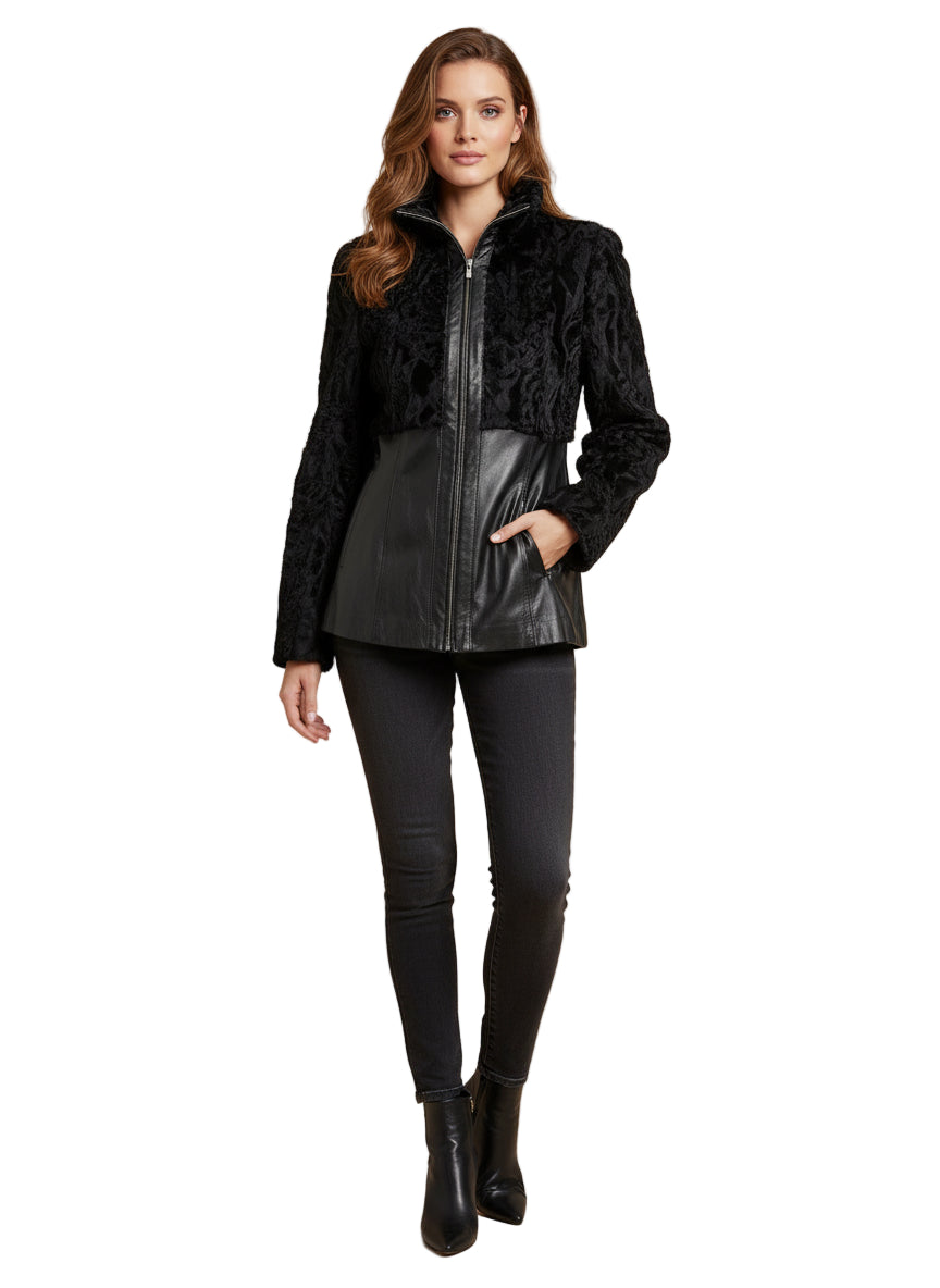 Sculptured Karakul Jacket with Leather