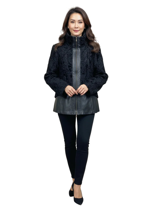 Sculptured Karakul Jacket with Leather