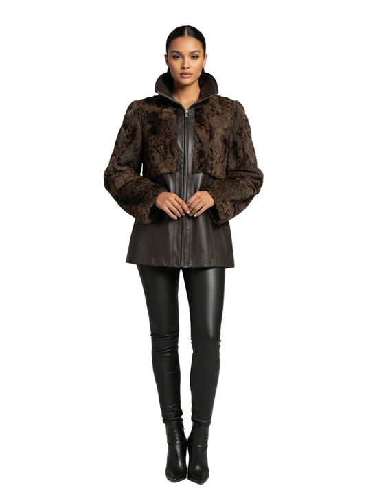 Sculptured Karakul Jacket with Leather
