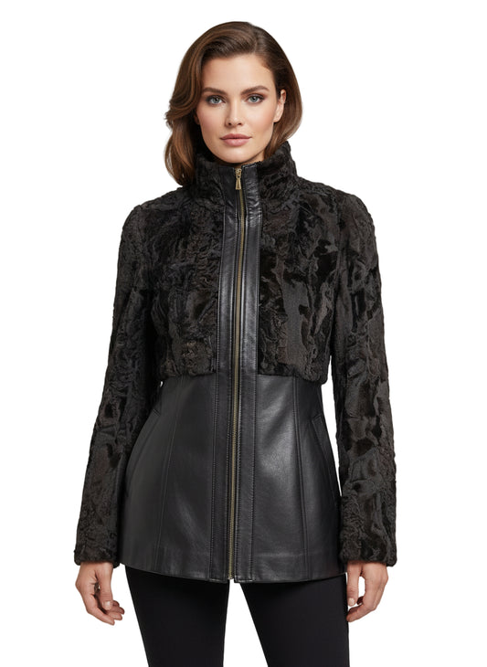 Sculptured Karakul Jacket with Leather
