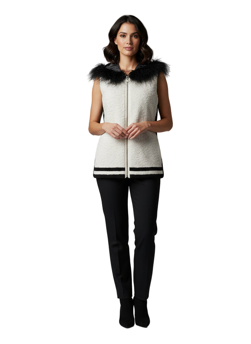 Curly Lamb and Nylon Vest with Fur Trim