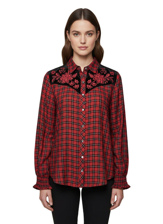 Smocked Cuff Western Shirt - Annalina