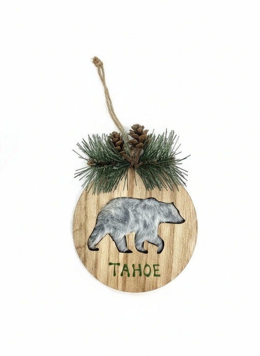 Ornament - Tahoe Furry Bear on Wood