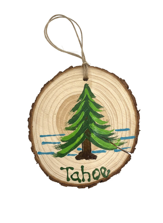 Ornament - Hand Painted Pine Tree on Wood Disc