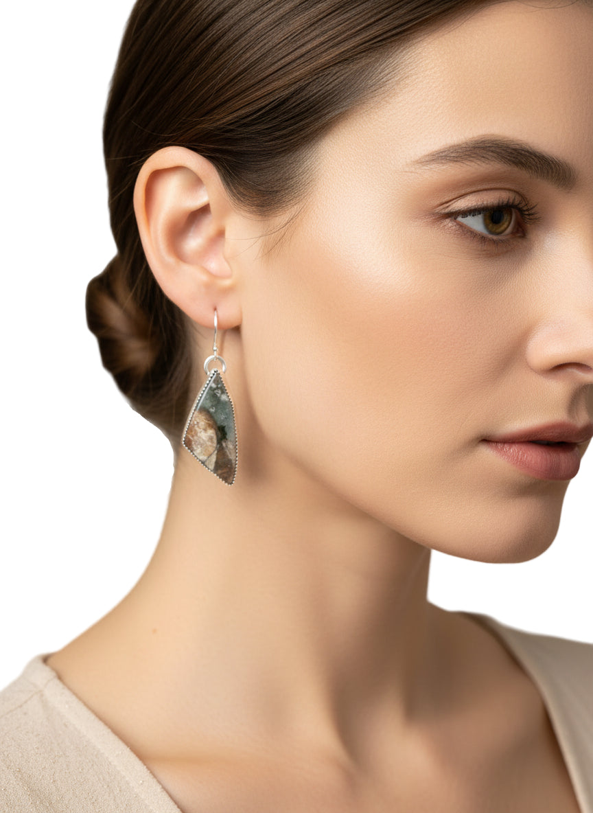 Earrings - Indonesian Opal Palm Wood Sterling