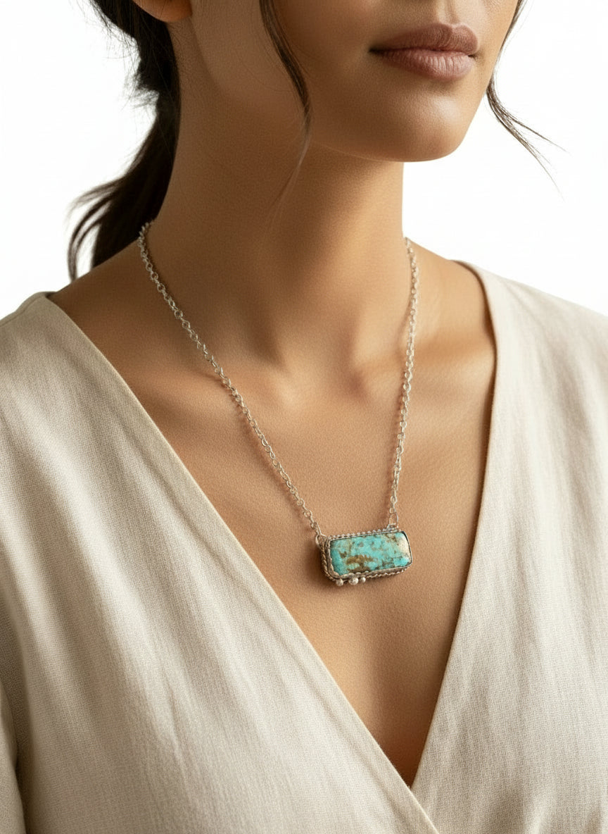 Necklace - #8 Mine Turquoise, Rare Chocolate, Sterling Silver