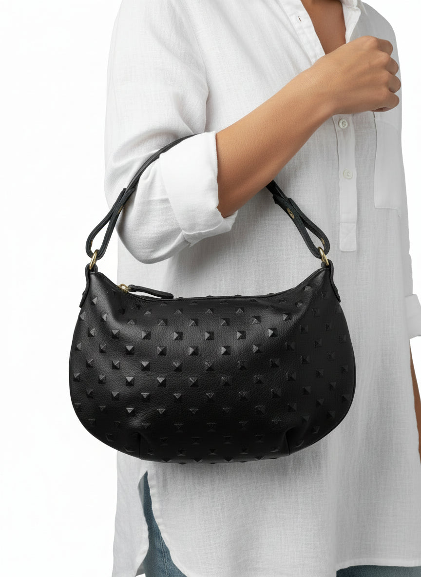 Studded Leather Bag with Crossbody Strap