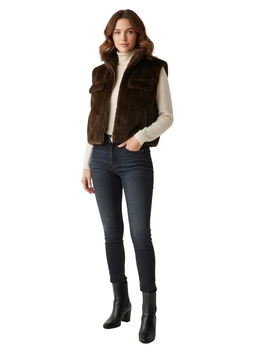 Cropped Zip Up Faux Fur Vest