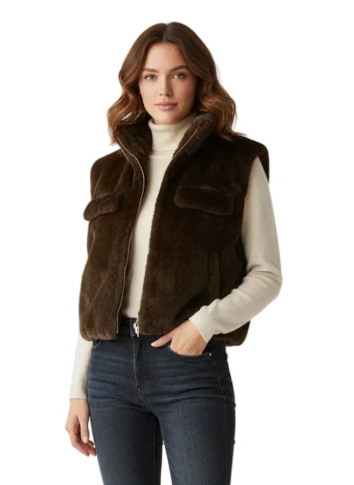 Cropped Zip Up Faux Fur Vest