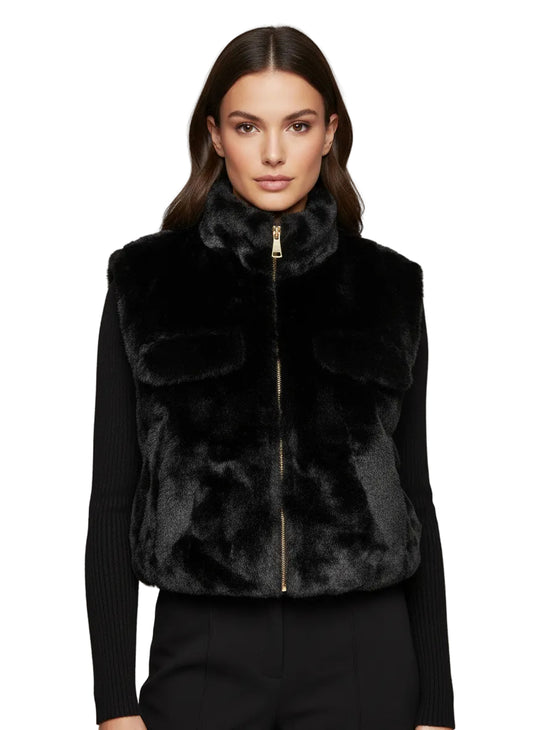 Cropped Zip Up Faux Fur Vest