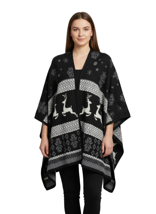 Poncho with Reindeers and Snowflakes
