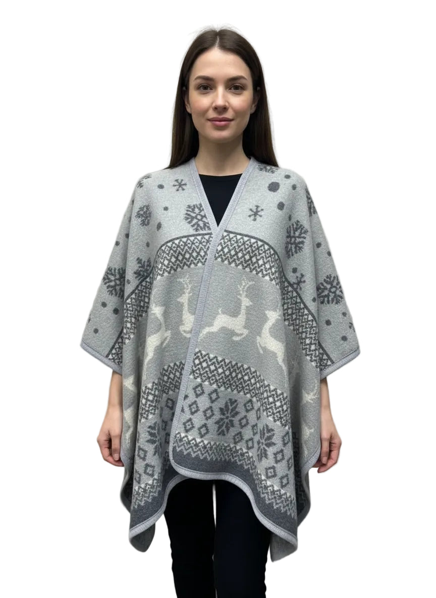 Poncho with Reindeers and Snowflakes