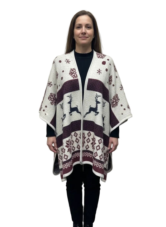 Poncho with Reindeers and Snowflakes