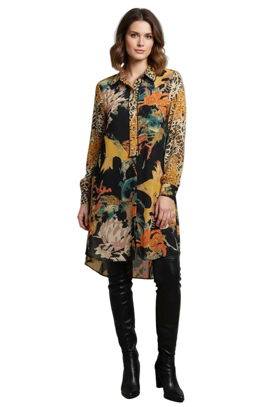 Hi Low Print Blouse with Buttons