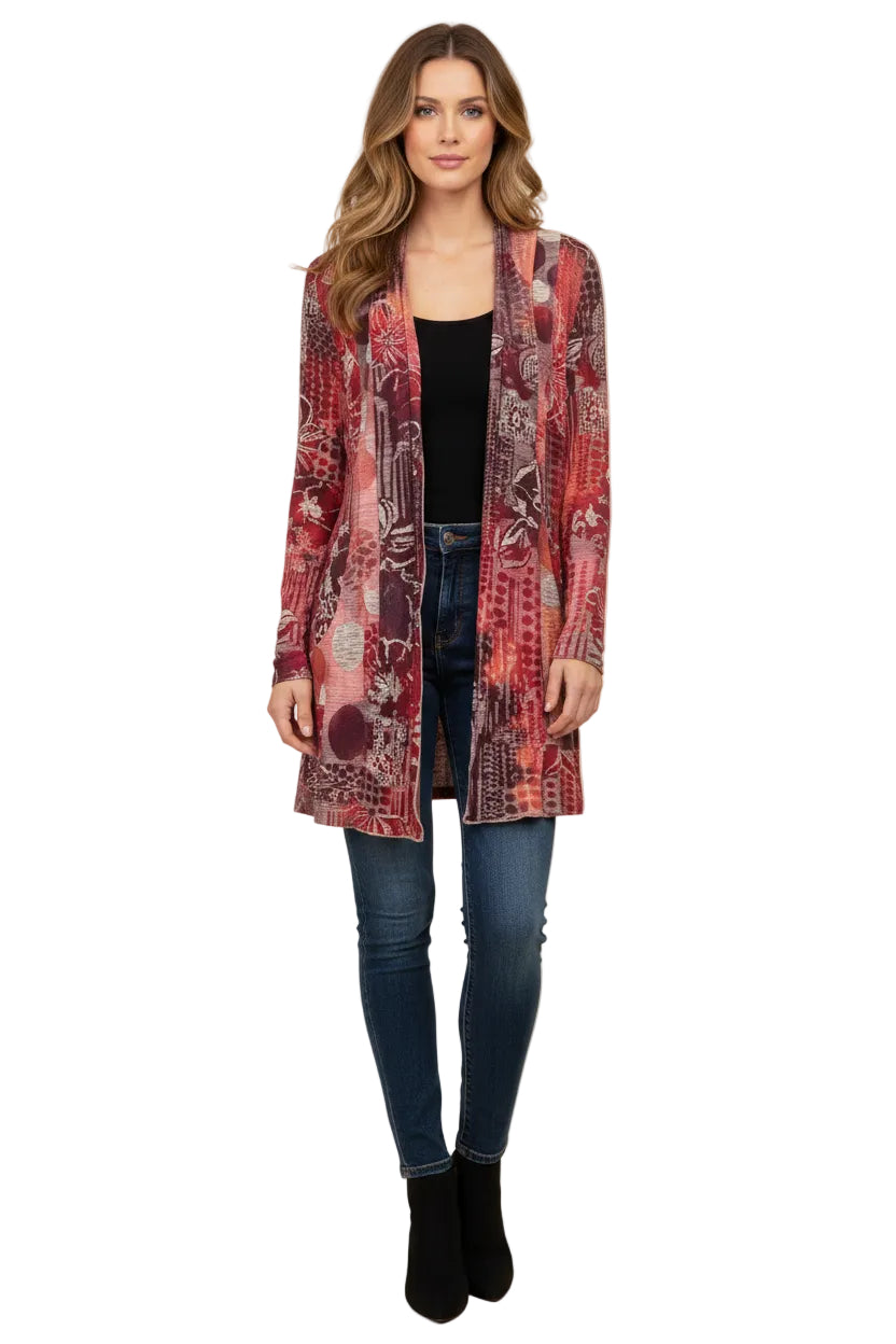 Mix Media Open Front Cardigan