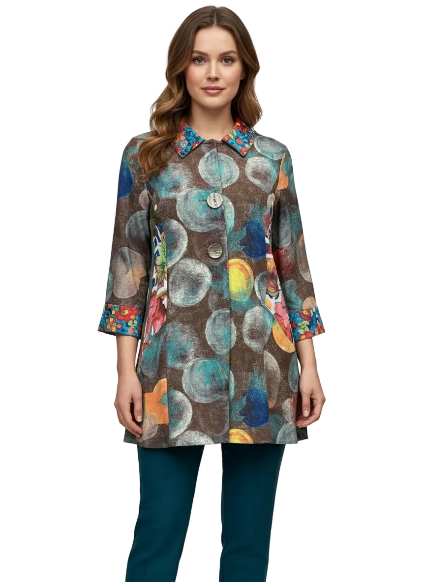 Kamana Print Big Button Up Tunic Side Pockets
