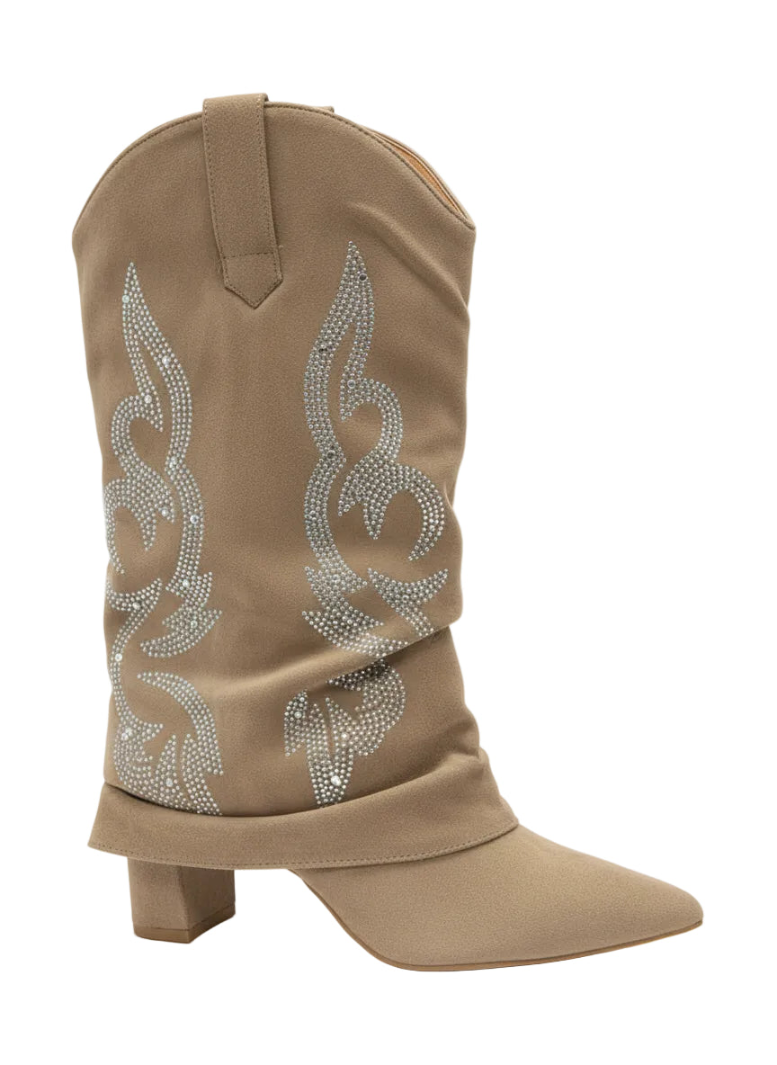 Western Folded Over Boots with Rhinestones