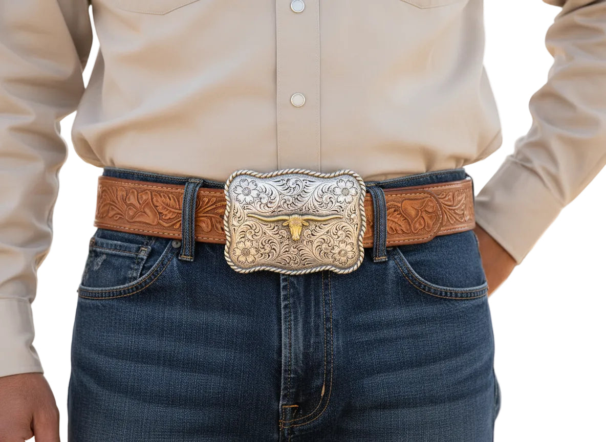 Western Long Horn Buckle Belt