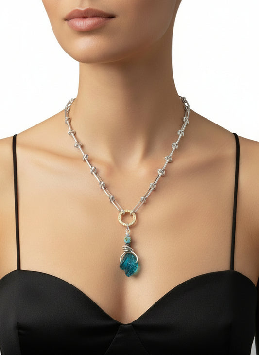 Satin Silver - Oval Chain with Pendant