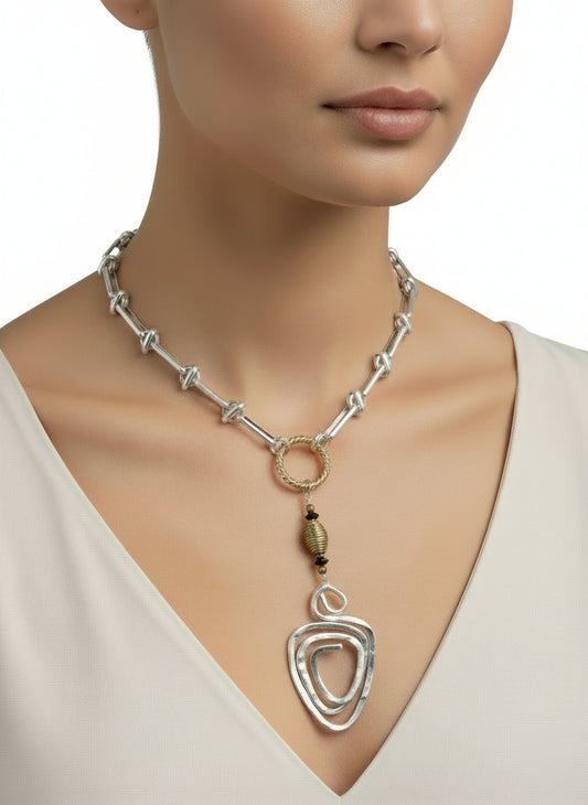 Satin Silver - Oval Chain with Pendant
