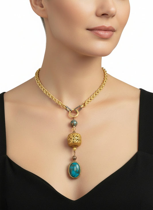 Satin Gold Large Wheat Chain with Pendant