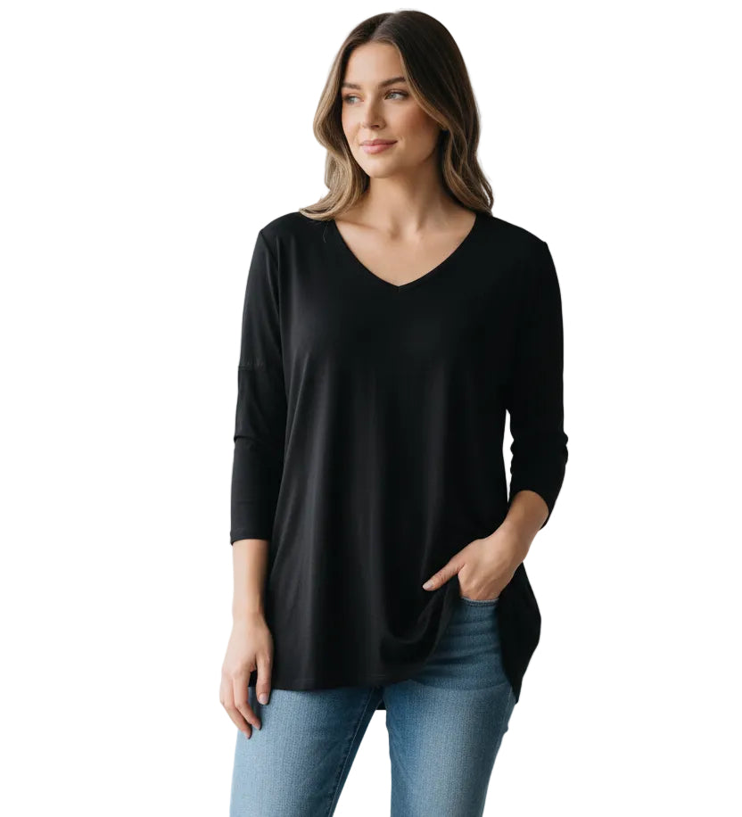 3/4 Slv V-Neck Shark Bite Top