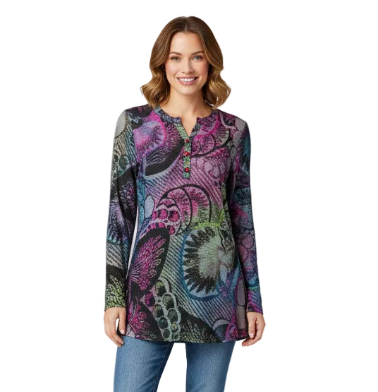 L/S Button Front Burnout Tunic
