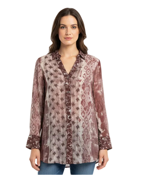 Long Sleeve Button Up Print Shirt