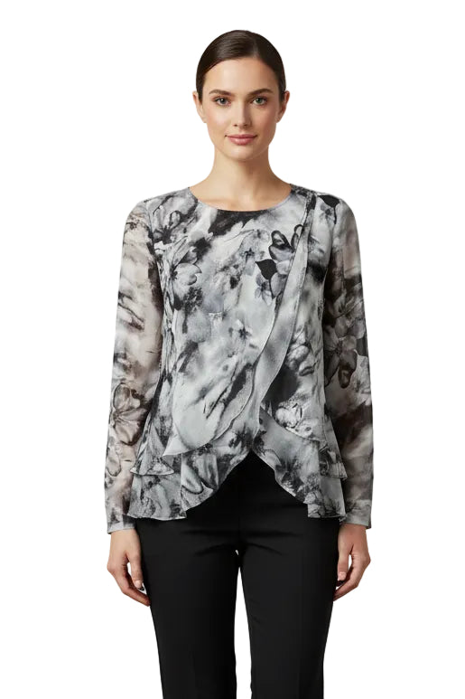 Long Sleeve Sheer Print Blouse