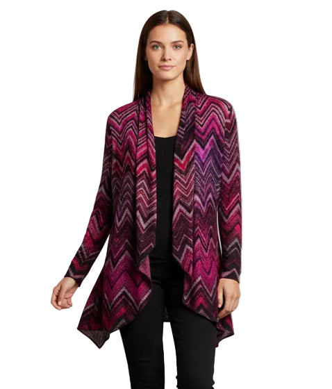 Open Front Zig Zag Print Cardigan