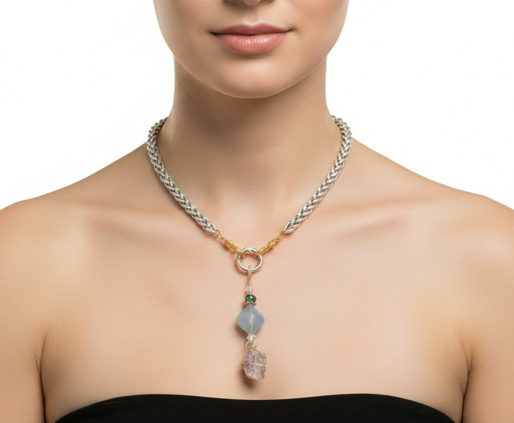 Satin Silver Large Wheat Chain with Pendant