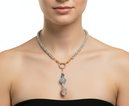 Satin Silver Large Wheat Chain with Pendant