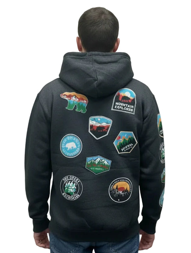 Full Zip Hoodie with Patches Bear Outline