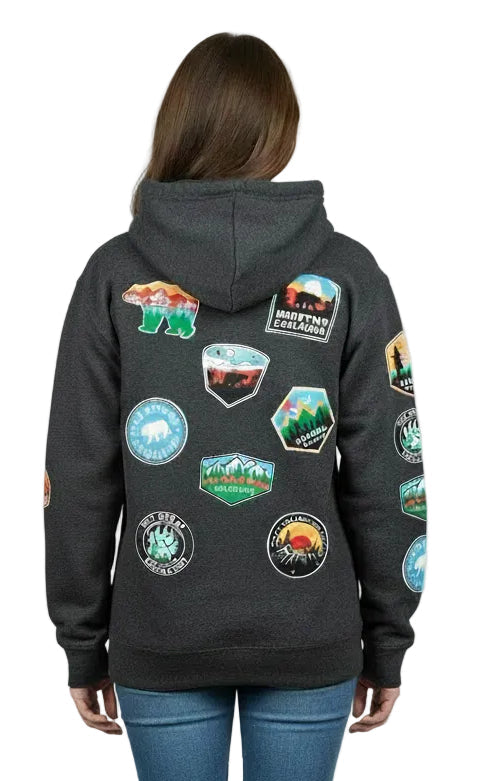 Full Zip Hoodie with Patches Mountain with Bear