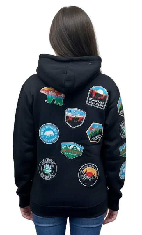 Hoodie with Patches Mountain with Bear