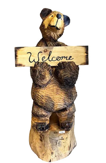 Tall Standing Bear with Welcome Sign