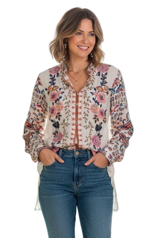 Embroidered/Print Top