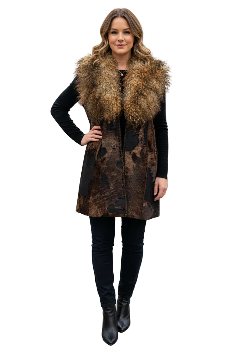 Vest - Hair On Calf with Crystal Trim with Mongolian Trim