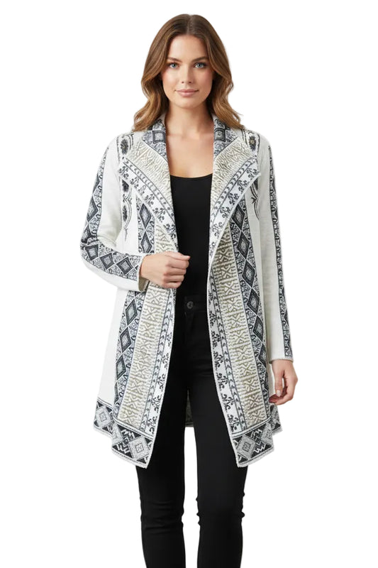 Open Front Embroidered Sweater