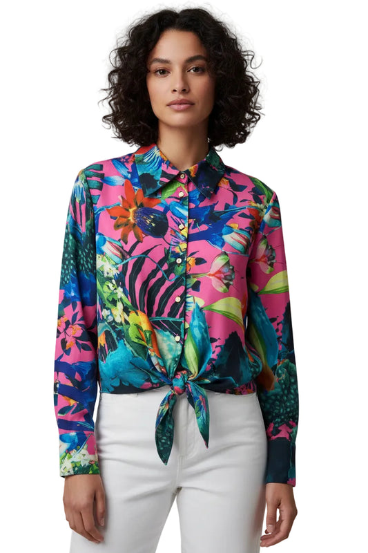 Cactus Print Tie Front Shirt